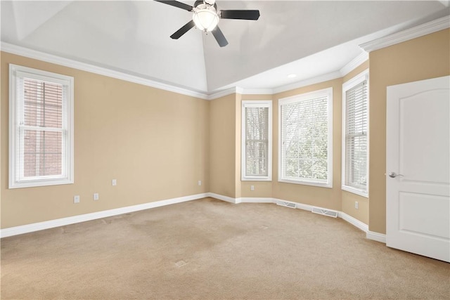 1728 Waterleaf Dr, Franklin Park, PA 15143 - empty room with ornamental molding, a ceiling fan, carpet floors, and a healthy amount of sunlight