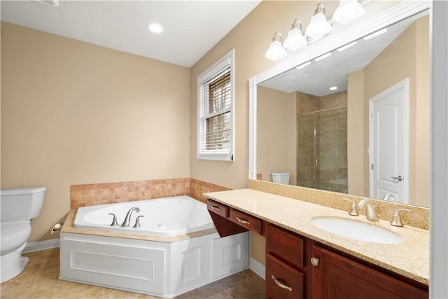 1728 Waterleaf Dr, Franklin Park, PA 15143 - full bath featuring a garden tub, tiled shower, vanity, toilet, and tile patterned floors