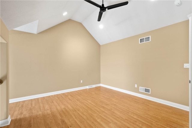 1728 Waterleaf Dr, Franklin Park, PA 15143 - unfurnished room featuring visible vents, ceiling fan, light wood-type flooring, and vaulted ceiling