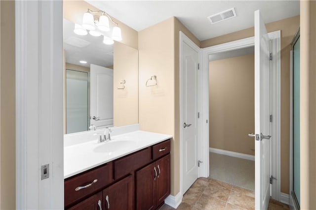 1728 Waterleaf Dr, Franklin Park, PA 15143 - full bathroom with vanity, tile patterned flooring, visible vents, a stall shower, and baseboards