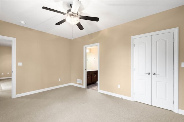 1728 Waterleaf Dr, Franklin Park, PA 15143 - unfurnished bedroom featuring visible vents, baseboards, a closet, ensuite bathroom, and light carpet