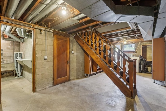 basement with stairs
