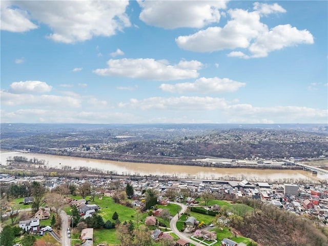aerial view featuring a water view