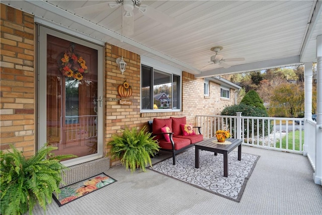 view of patio with a ceiling fan and covered porch