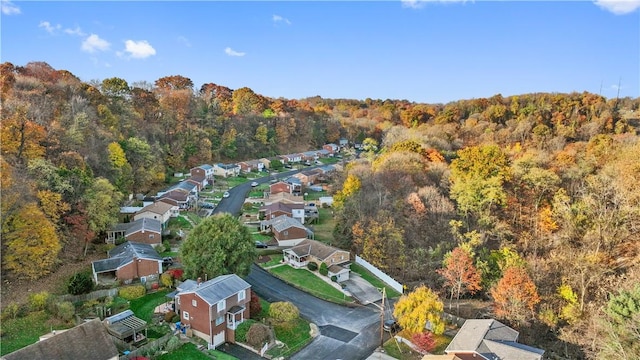 birds eye view of property featuring a residential view and a view of trees