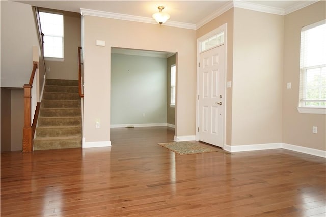 395 Wealdstone Rd, Cranberry Twp, PA 16066 - foyer entrance with hardwood / wood-style floors, stairs, and ornamental molding