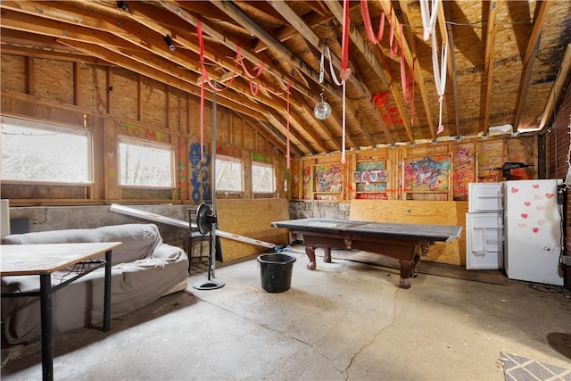 63 Lawn St, Oakland, PA 15213 - misc room with concrete flooring, vaulted ceiling, and billiards