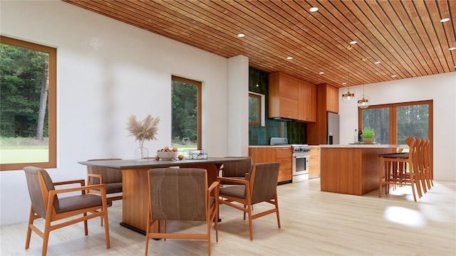1231 Columbus Ave, Manchester, PA 15233 - dining space featuring recessed lighting, light wood finished floors, and wood ceiling