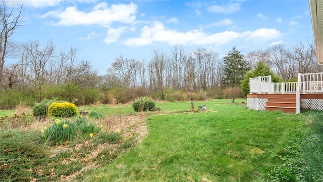 view of yard with a wooden deck
