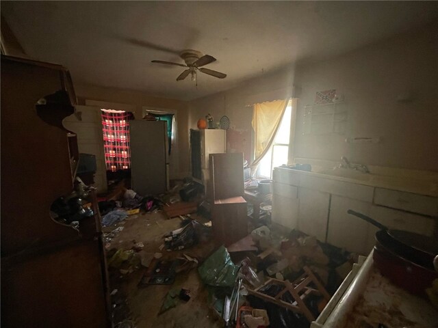 142 Baker St, Aliquippa, PA 15001 - bedroom with ceiling fan and freestanding refrigerator