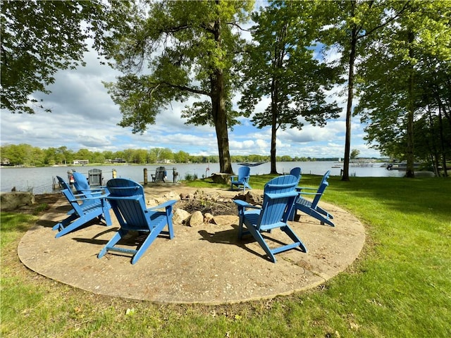 788 Latonka Dr, Coolspring Twp, PA 16137 - view of jungle gym with a yard, a water view, and a fire pit