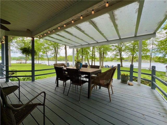 788 Latonka Dr, Coolspring Twp, PA 16137 - deck featuring a water view, a yard, and outdoor dining area