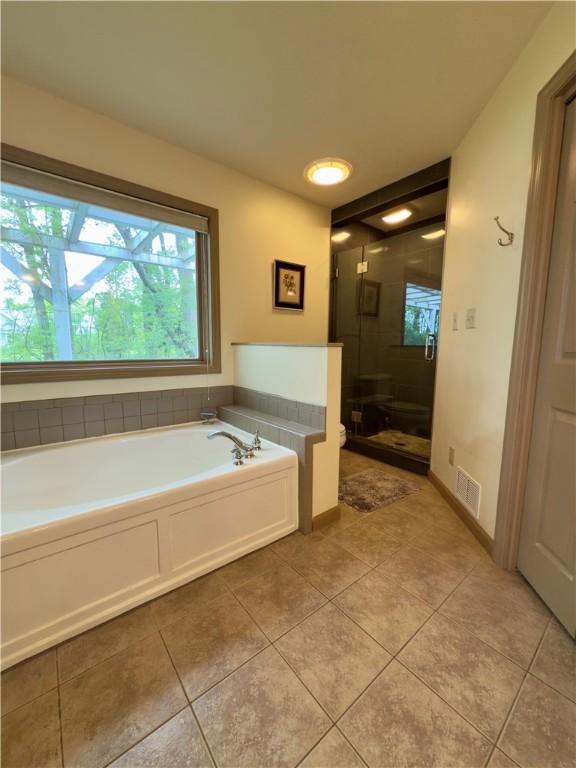 788 Latonka Dr, Coolspring Twp, PA 16137 - bathroom with tile patterned flooring, a bath, a stall shower, and toilet
