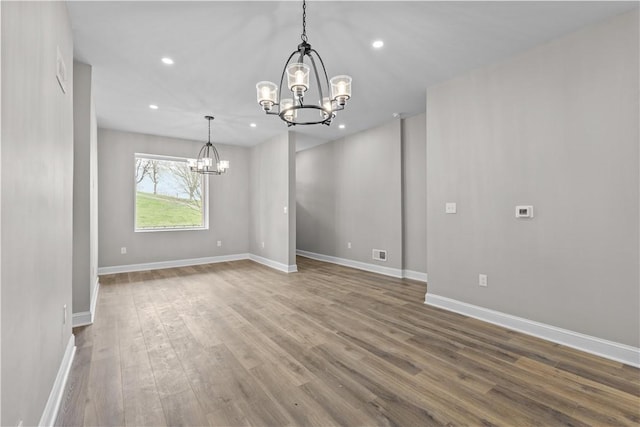 830 Adelaide St, Schenley Heights, PA 15219 - unfurnished dining area featuring visible vents, baseboards, a notable chandelier, recessed lighting, and wood finished floors