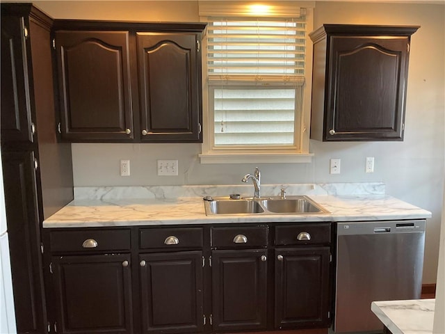 913 Russellwood Ave, Mckees Rocks, PA 15136 - kitchen featuring stainless steel dishwasher, a sink, and dark brown cabinetry