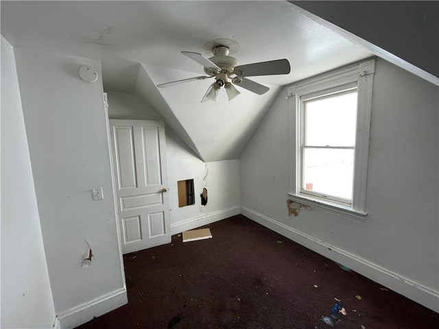 846 Florence Ave, East Mckeesport, PA 15035 - additional living space featuring baseboards, a ceiling fan, and lofted ceiling