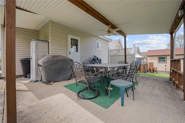 16 Elm St, Burgettstown Boro, PA 15021 - view of patio / terrace with grilling area, a ceiling fan, and outdoor dining area