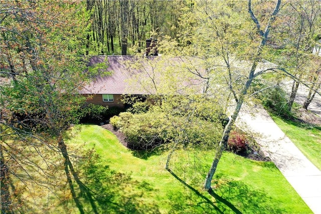 drone / aerial view with a forest view