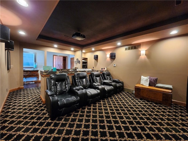 288 Latonka Dr, Jackson Twp Mer, PA 16137 - home theater room featuring carpet, baseboards, a tray ceiling, and recessed lighting