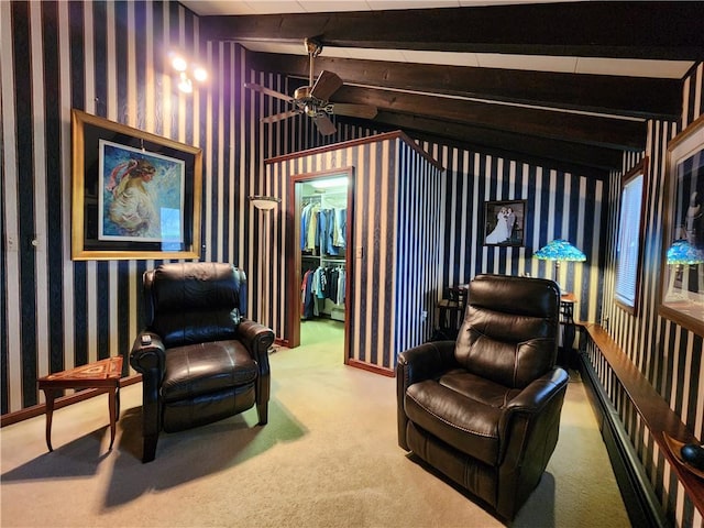 288 Latonka Dr, Jackson Twp Mer, PA 16137 - sitting room with carpet, wallpapered walls, and a ceiling fan