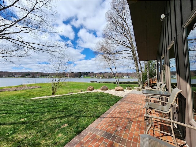 288 Latonka Dr, Jackson Twp Mer, PA 16137 - view of green lawn with a water view and a patio area