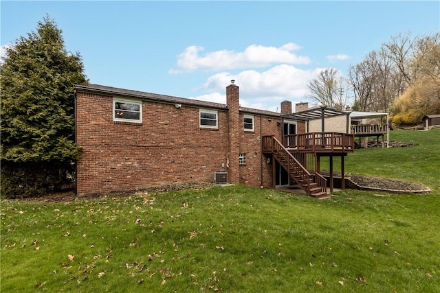 137 Loire Valley Dr, Shaler, PA 15209 - rear view of property with a deck, a yard, a chimney, stairway, and brick siding