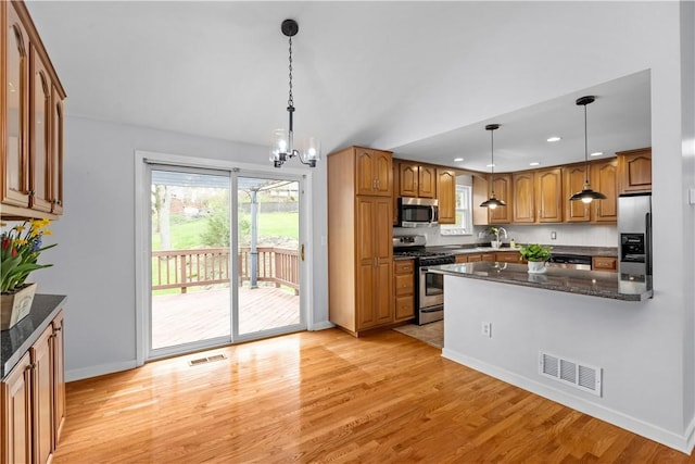 137 Loire Valley Dr, Shaler, PA 15209 - kitchen with brown cabinetry, appliances with stainless steel finishes, a sink, and visible vents