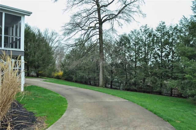 surrounding community with fence and a lawn