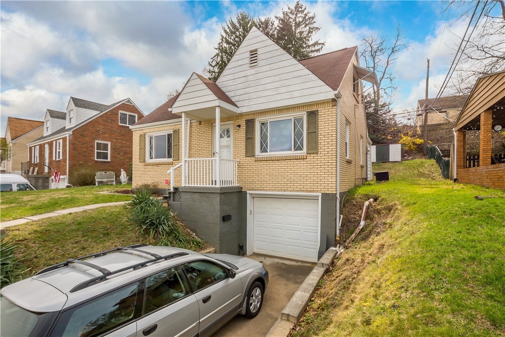 3555 Middleboro Rd, Castle Shannon, PA 15234 - bungalow-style home with brick siding, a front lawn, an attached garage, and driveway