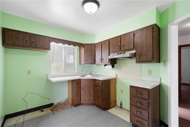 3555 Middleboro Rd, Castle Shannon, PA 15234 - kitchen featuring light countertops, under cabinet range hood, a sink, and baseboards