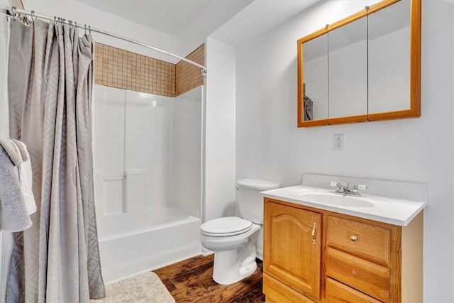 329 Downing St, Polish Hill, PA 15219 - full bathroom with toilet, wood finished floors, vanity, and shower / bath combo with shower curtain