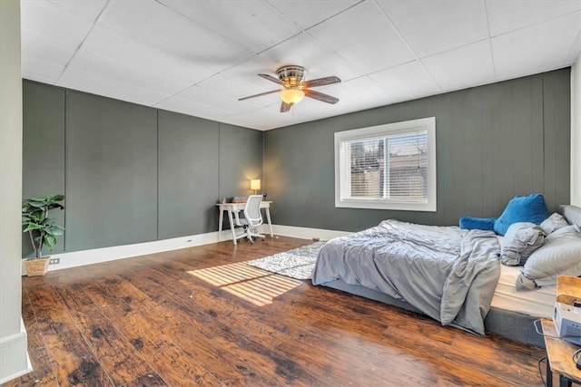 329 Downing St, Polish Hill, PA 15219 - bedroom featuring baseboards, hardwood / wood-style floors, and a ceiling fan