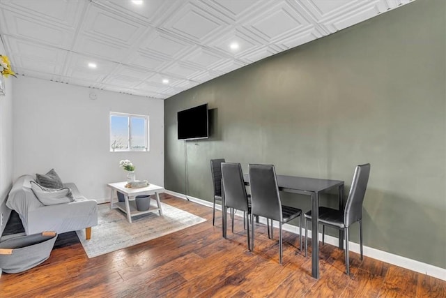 329 Downing St, Polish Hill, PA 15219 - dining area with wood finished floors, baseboards, an ornate ceiling, and recessed lighting