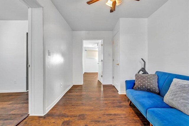 329 Downing St, Polish Hill, PA 15219 - living area with baseboards, wood finished floors, and ceiling fan