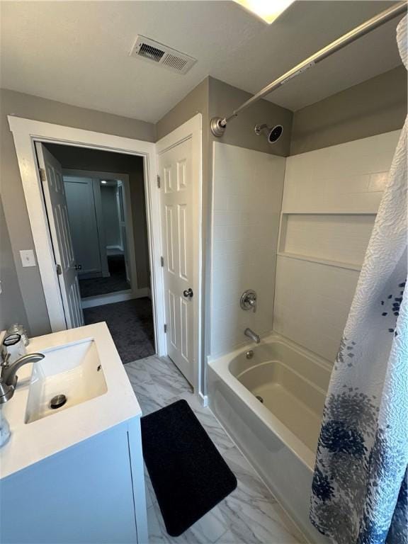 535 Grant Ave, Heidelberg, PA 15106 - full bathroom with vanity, shower / tub combo, visible vents, and marble finish floor