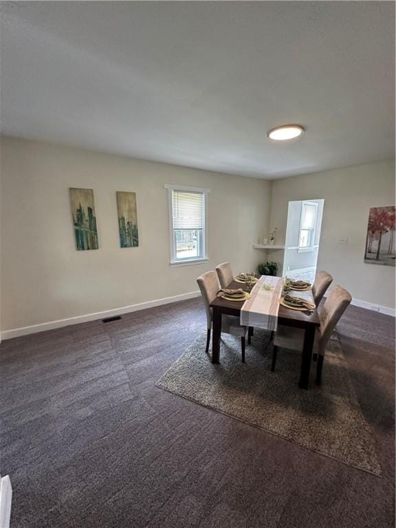 535 Grant Ave, Heidelberg, PA 15106 - dining space with baseboards, visible vents, and dark colored carpet