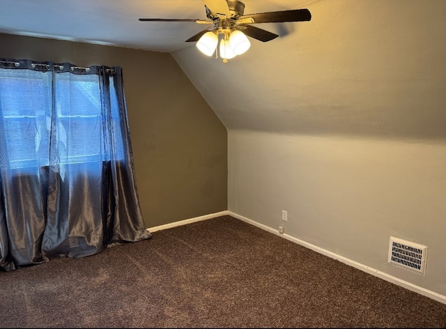 21 Garden Ter, Churchill Boro, PA 15221 - bonus room featuring dark carpet, lofted ceiling, baseboards, and a ceiling fan