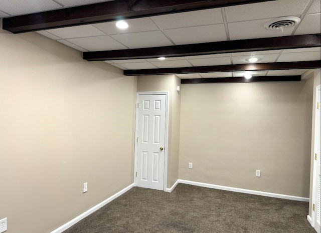 21 Garden Ter, Churchill Boro, PA 15221 - finished basement with dark colored carpet, baseboards, and a drop ceiling