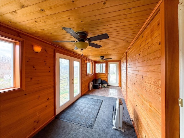 210 Locust St, Rural Valley Boro, PA 16249 - interior space featuring wood ceiling, french doors, wood walls, and radiator heating unit