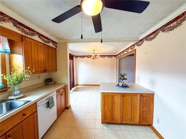 210 Locust St, Rural Valley Boro, PA 16249 - kitchen with white dishwasher, brown cabinetry, and crown molding
