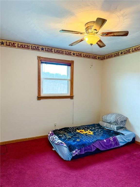 210 Locust St, Rural Valley Boro, PA 16249 - carpeted bedroom with baseboards and a ceiling fan
