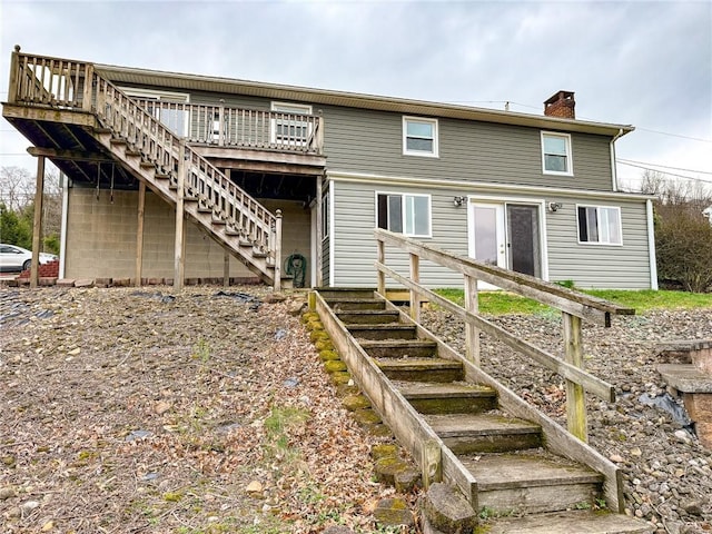 210 Locust St, Rural Valley Boro, PA 16249 - rear view of property with stairway, a deck, and a chimney