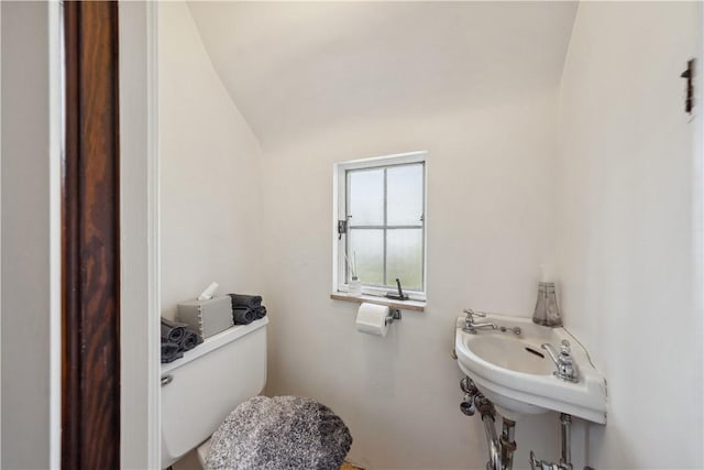 210 Morewood Rd, Shaler, PA 15116 - bathroom with toilet, a sink, and lofted ceiling