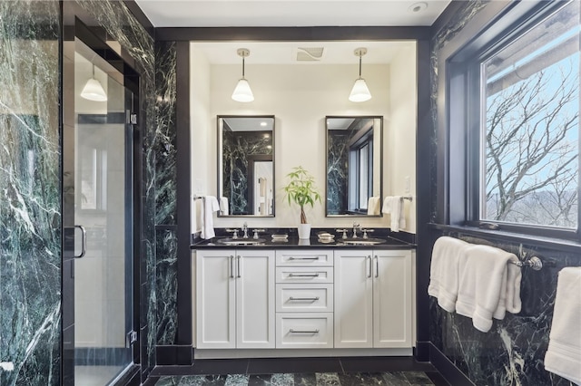 918 W Waldheim Rd, Fox Chapel, PA 15215 - full bathroom with double vanity and a stall shower