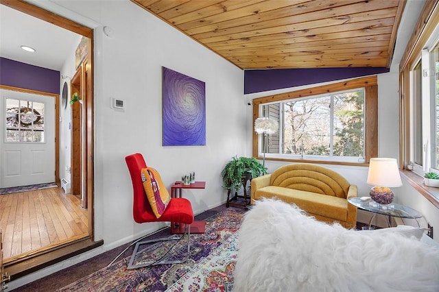 1556 W Ingomar Rd, Franklin Park, PA 15237 - living area featuring plenty of natural light, vaulted ceiling, wooden ceiling, baseboards, and wood finished floors