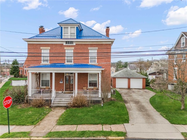 101 Cherry Ave, Houston, PA 15342 - traditional style home featuring a standing seam roof, a porch, a chimney, and brick siding
