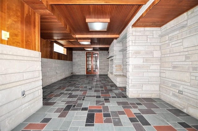 corridor with wooden ceiling