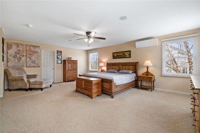 107 Stafford Ct, Ohio Twp, PA 15237 - bedroom featuring a wall mounted AC, light colored carpet, baseboards, and ceiling fan
