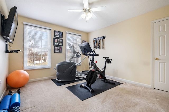 107 Stafford Ct, Ohio Twp, PA 15237 - exercise area featuring baseboards, a ceiling fan, and carpet