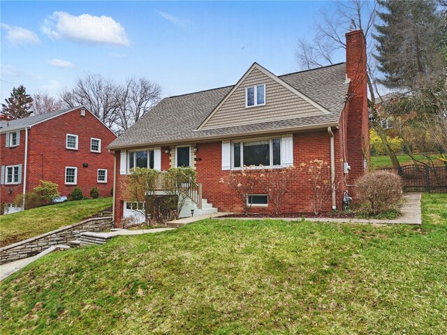 285 Park Entrance Dr, Mt Lebanon, PA 15228 - view of front of house featuring a garage, a front yard, roof with shingles, and a chimney